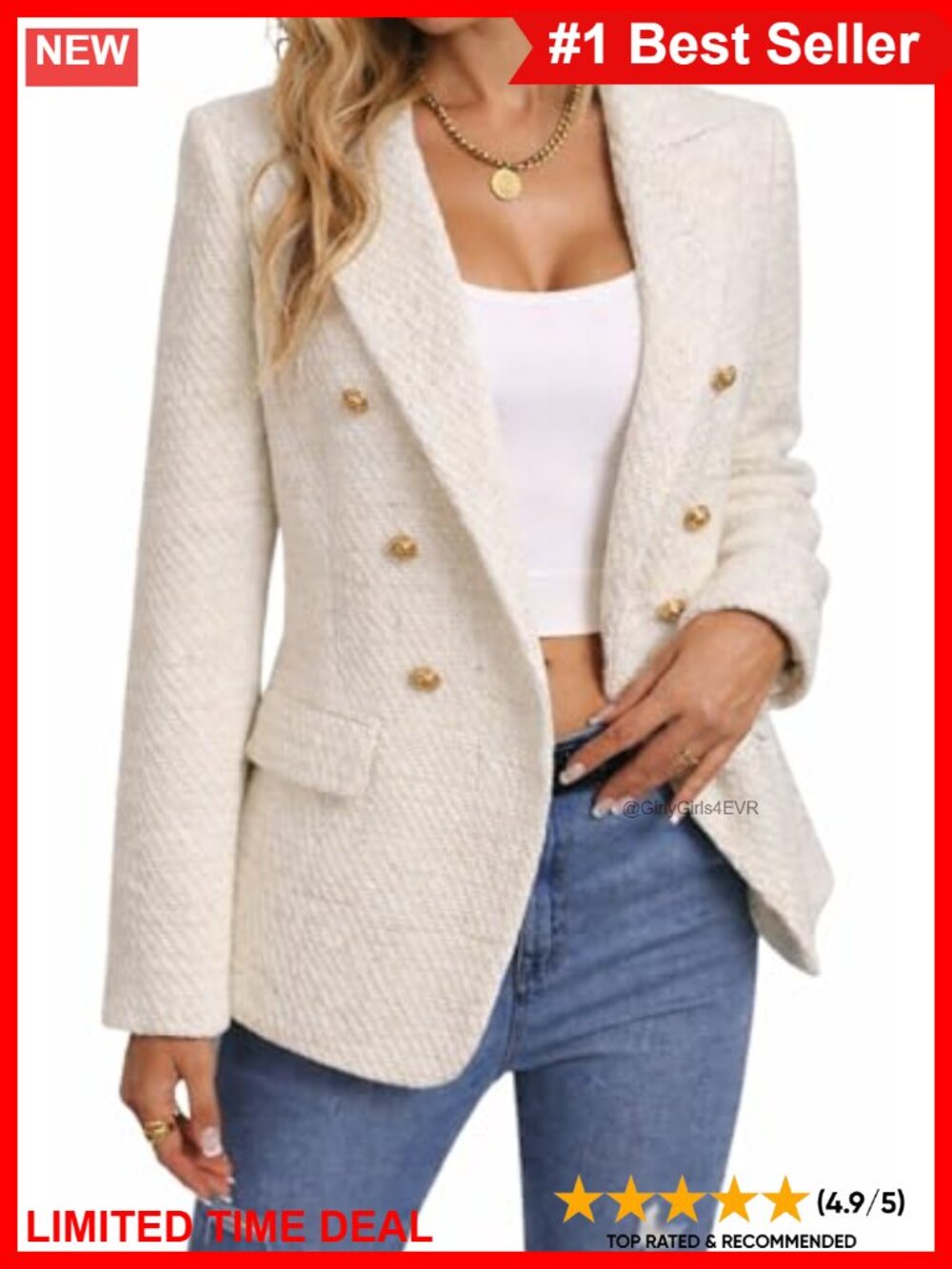 Tweed Blazer Plaid Jacket Business Casual Coat